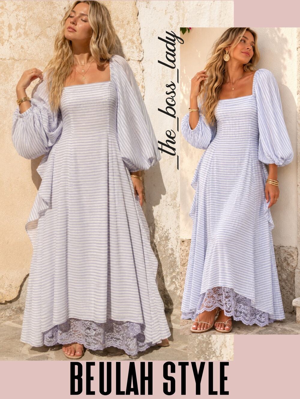 Beulah maxi dress balloon sleeves striped boho Small